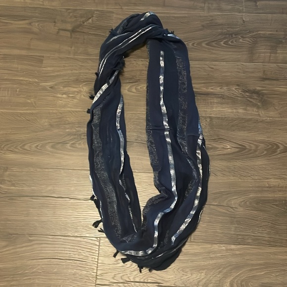 Navy Blue and Silver Infinity Scarf, One Size - Picture 4 of 6